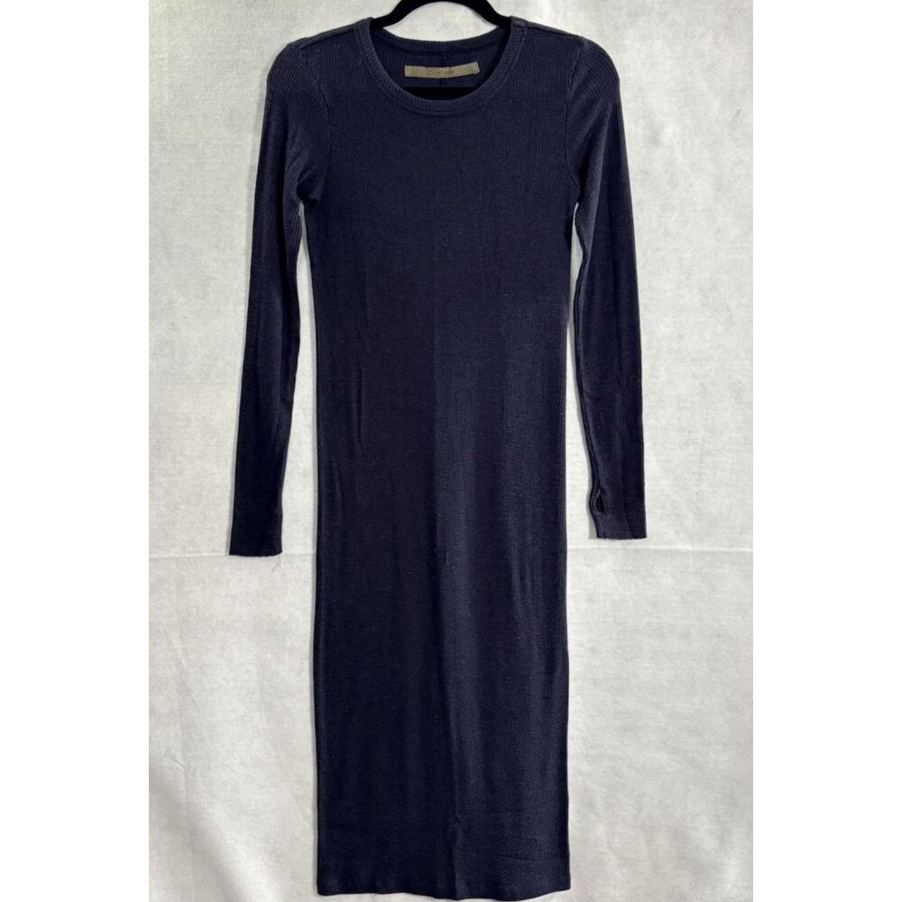 ENZA COSTA Women Ribbed Round Neck Long Sleeves Sweater Dress Sz S/M Blue Winter